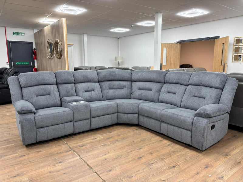 Poppy Manual Recliner Sofa Grey Fabric Large Corner