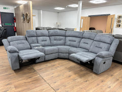 Poppy Manual Recliner Sofa Grey Fabric Large Corner