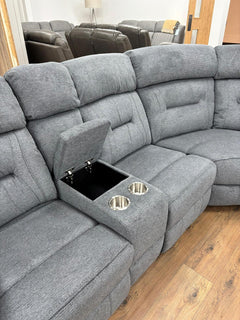 Poppy Manual Recliner Sofa Grey Fabric Large Corner