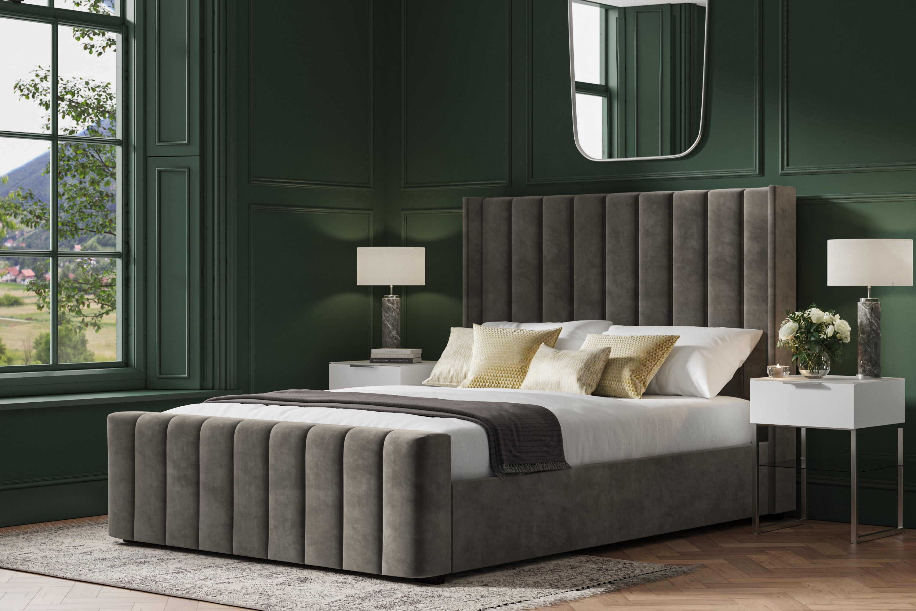 Silvermine Fabric Ottoman Storage Bed Frame End-Lift Grey Velvet