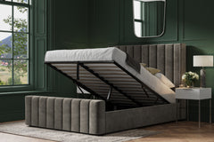 Silvermine Fabric Ottoman Storage Bed Frame End-Lift Grey Velvet