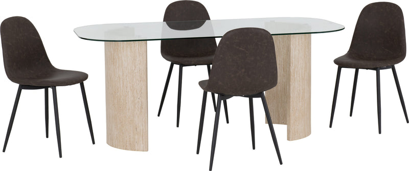Modena Dining Set with Athens Chairs Clear Glass/Cream Marble Effect