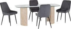 Modena Dining Set with Avery Chairs Clear Glass/Cream Marble Effect