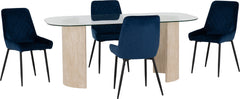 Modena Dining Set with Avery Chairs Clear Glass/Cream Marble Effect