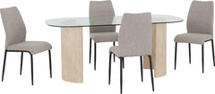 Modena Dining Set with Chilton Chairs Clear Glass/Cream Marble Effect/Grey Fabric