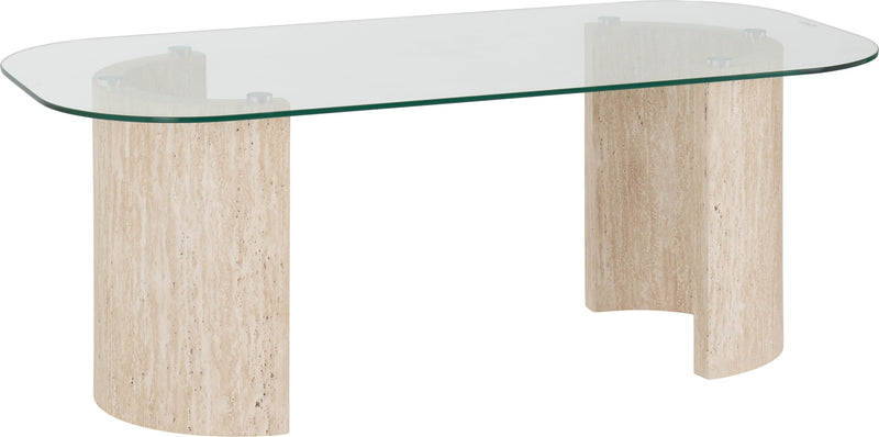 Modena Coffee Table Clear Glass/Cream Marble Effect