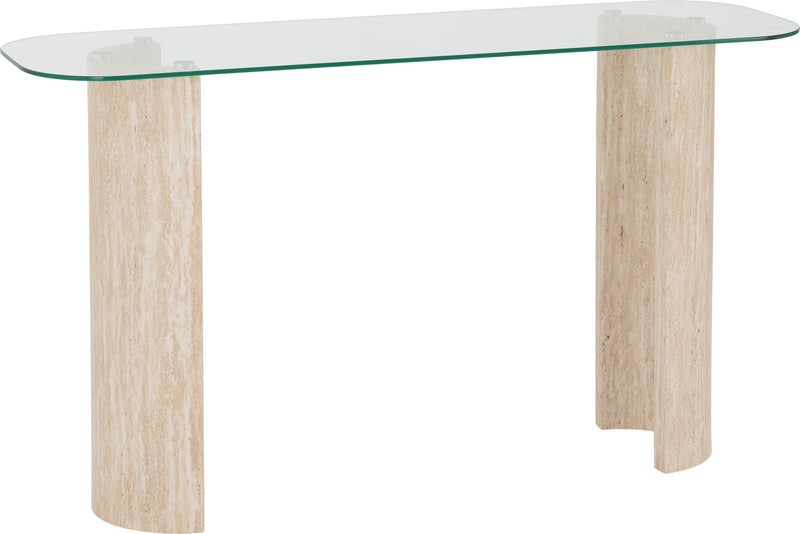 Modena Console Table Clear Glass/Cream Marble Effect