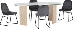 Modena Dining Set with Lukas Chairs Clear Glass/Cream Marble Effect