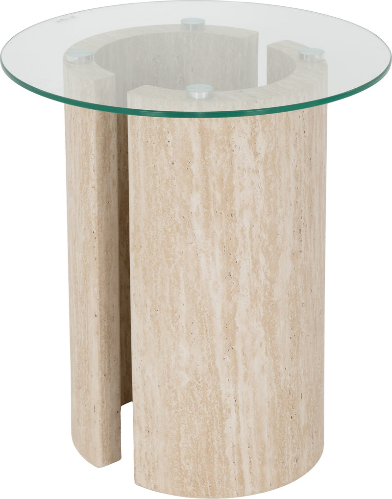 Modena Side Table Clear Glass/Cream Marble Effect