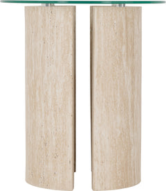 Modena Side Table Clear Glass/Cream Marble Effect