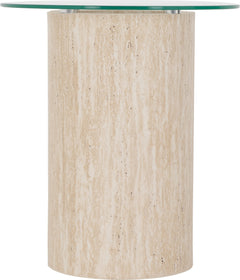 Modena Side Table Clear Glass/Cream Marble Effect