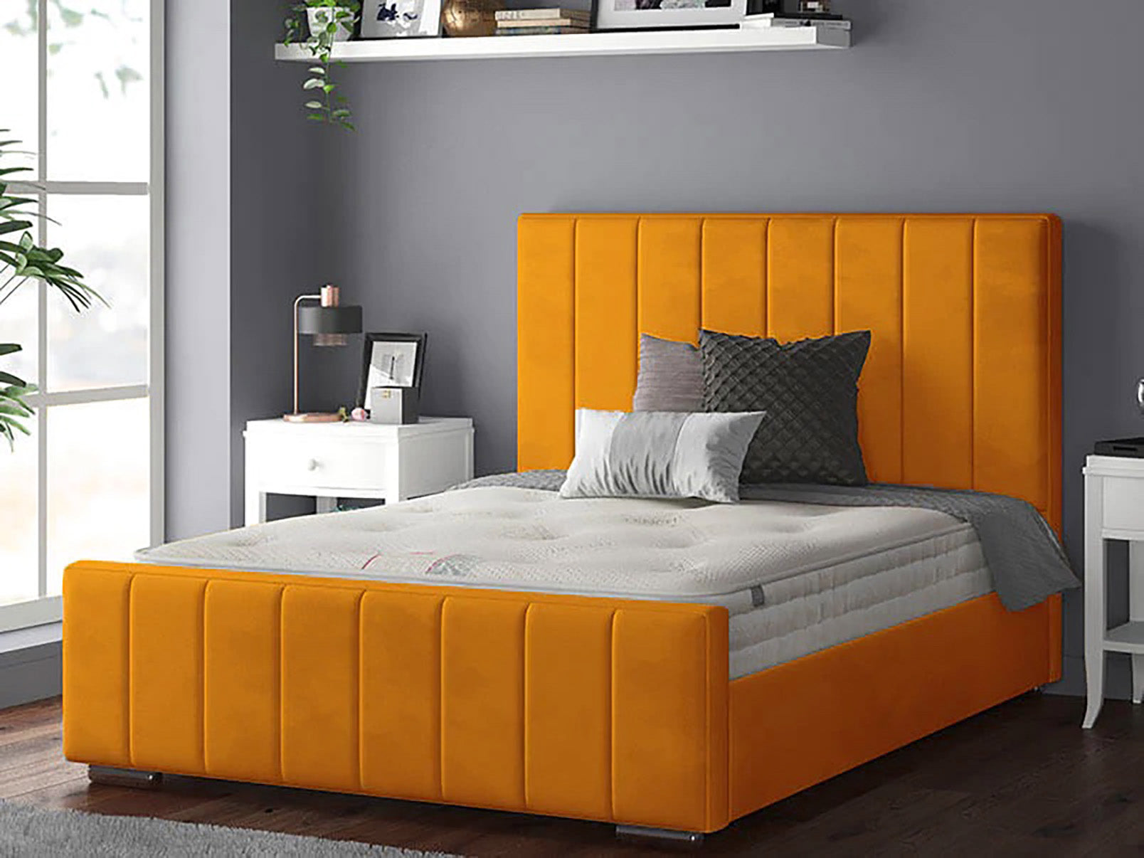 Perth Bed Frame With Ottoman Lift Storage Option - Plush Velvet Burnt Orange
