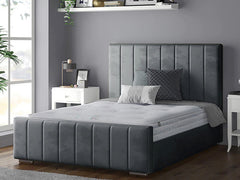 Perth Slatted Bed Frame With Ottoman Lift Storage Option - Plush Velvet Charcoal