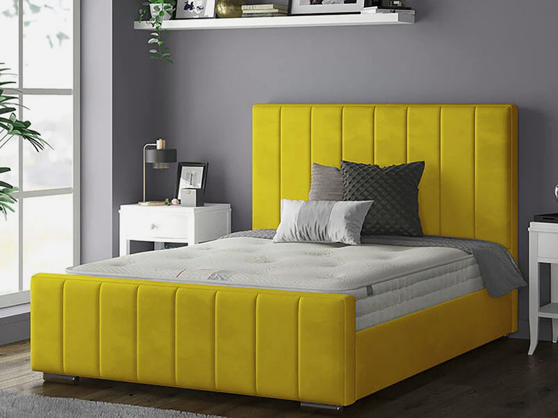 Perth Slatted Bed Frame With Ottoman Lift Storage Option - Plush Velvet Lime