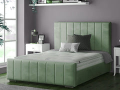 Perth Slatted Bed Frame With Ottoman Lift Storage Option - Plush Velvet Light-Green