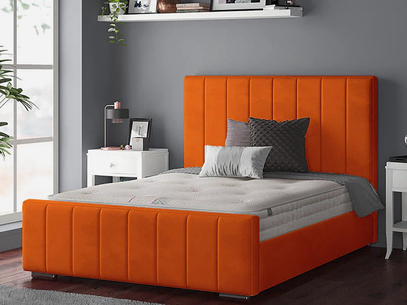 Perth Slatted Bed Frame With Ottoman Lift Storage Option - Plush Velvet Marmalade