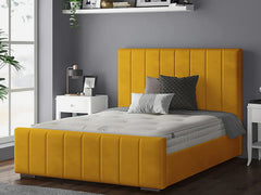 Perth Slatted Bed Frame With Ottoman Lift Storage Option - Plush Velvet Mustard