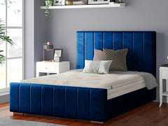 Perth Slatted Bed Frame With Ottoman Lift Storage Option - Plush Velvet Marine