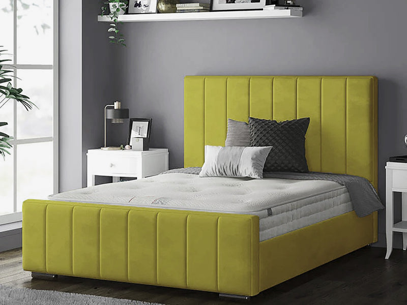 Perth Slatted Bed Frame With Ottoman Lift Storage Option - Plush Velvet Olive