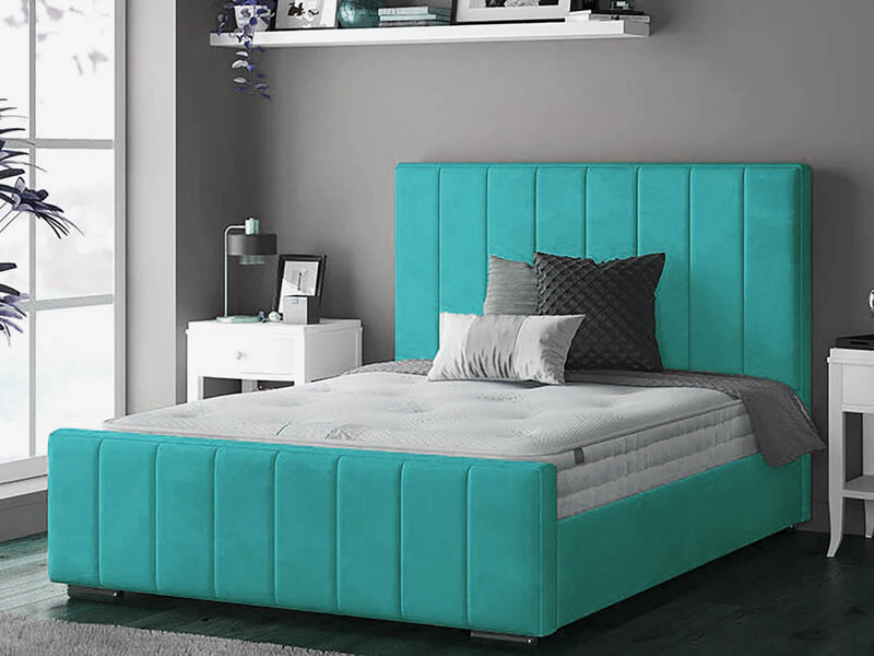 Perth Slatted Bed Frame With Ottoman Lift Storage Option - Plush Velvet Turquoise