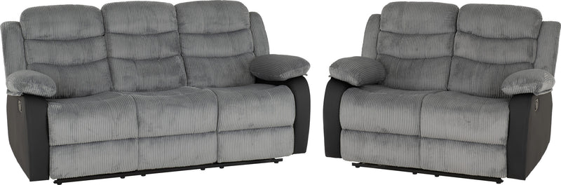 Roma 3+2 Recliner Suite Grey Cord Fabric/Black Faux Leather