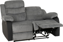 Roma 3+2 Recliner Suite Grey Cord Fabric/Black Faux Leather