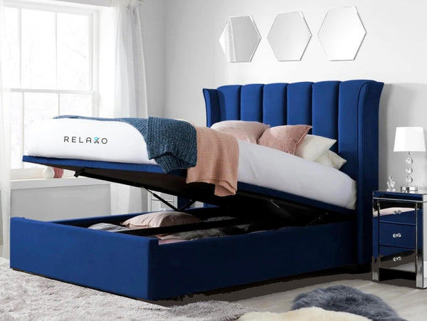 Matrix Winged Headboard Solid Bed Frame Ottoman Storage Option, Low En