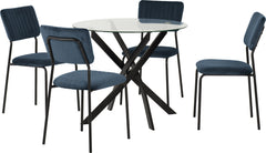 Sheldon Round Glass Top Dining Set Clear Glass/Black/Navy Blue Velvet Fabric