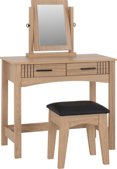 Tessa 2 Drawer Dressing Table Set Natural Oak Effect/Black Faux Leather