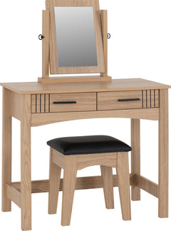 Tessa 2 Drawer Dressing Table Set Natural Oak Effect/Black Faux Leather