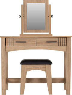 Tessa 2 Drawer Dressing Table Set Natural Oak Effect/Black Faux Leather