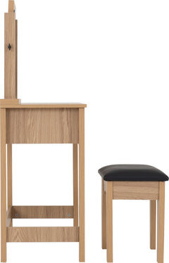 Tessa 2 Drawer Dressing Table Set Natural Oak Effect/Black Faux Leather