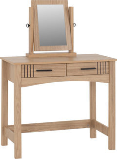 Tessa 2 Drawer Dressing Table Set Natural Oak Effect/Black Faux Leather