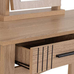Tessa 2 Drawer Dressing Table Set Natural Oak Effect/Black Faux Leather