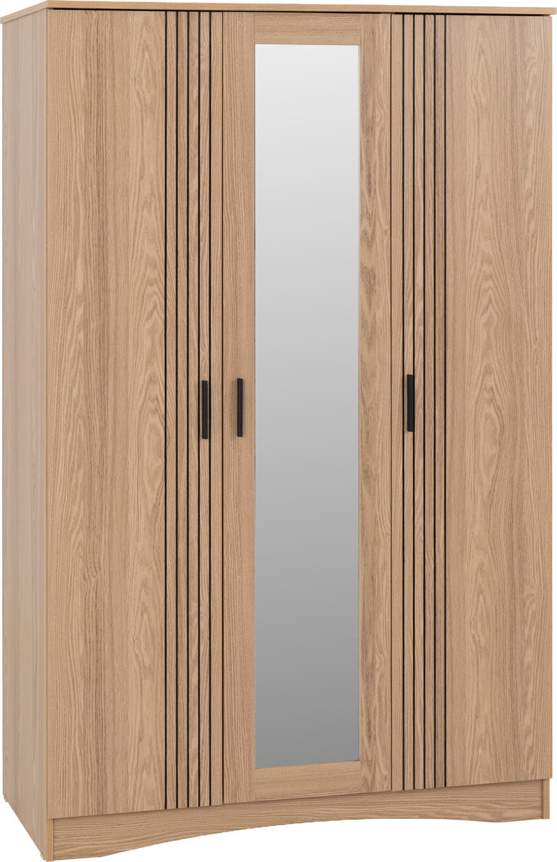 Tessa 3 Door Mirrored Wardrobe Natural Oak Effect