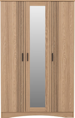 Tessa 3 Door Mirrored Wardrobe Natural Oak Effect