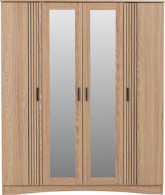Tessa 4 Door Mirrored Wardrobe Natural Oak Effect