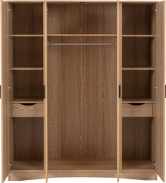 Tessa 4 Door Mirrored Wardrobe Natural Oak Effect