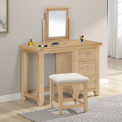 Windsor 3 Drawer Dressing Table Set Natural Oak/Oat Fabric