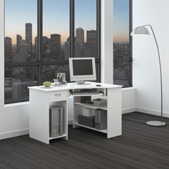 Alex White Corner Desk with Drawer and Shelves