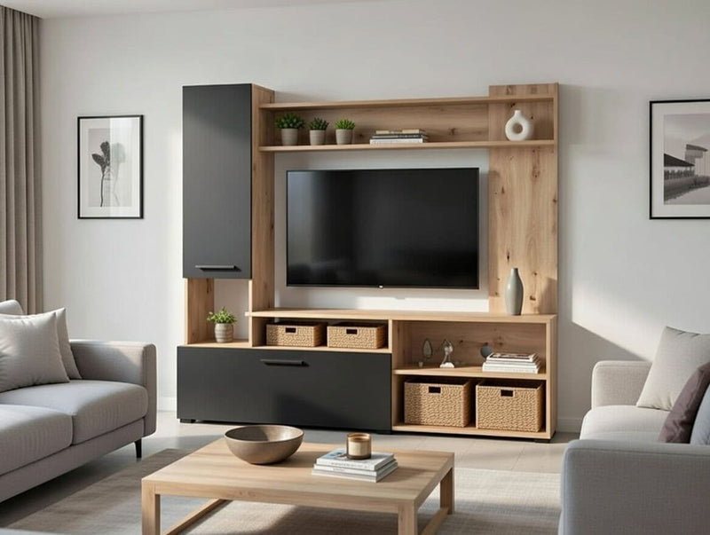 Algarve Artisan Oak Effect And Black TV Entertainment Unit
