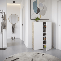 Alvaro White And Oak Effect 30 Pairs Shoe Cupboard Cabinet