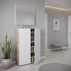 Alvaro White And Oak Effect 30 Pairs Shoe Cupboard Cabinet