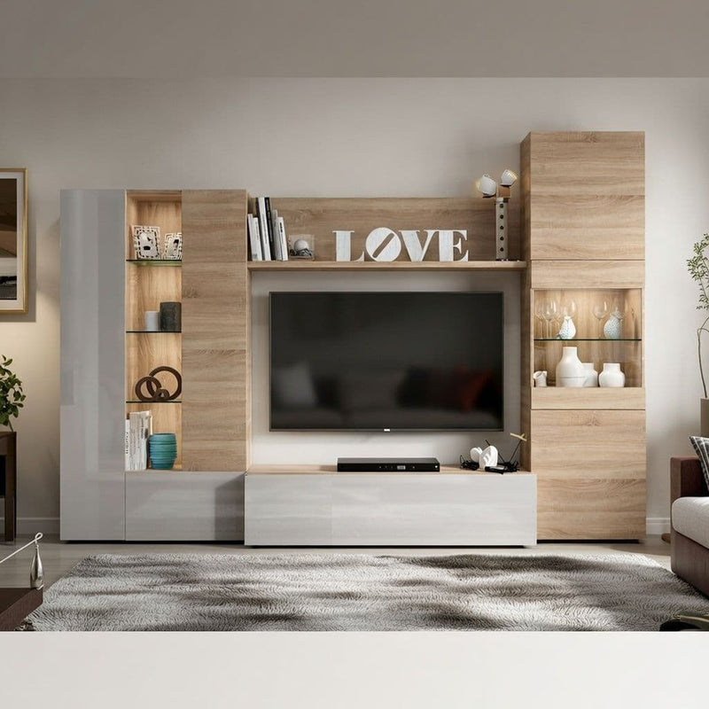 Amora White and Oak Wall Entertainment Unit