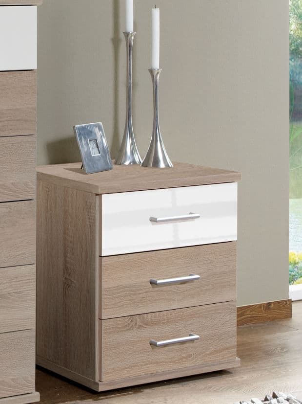 Anzo White Gloss And Oak Effect 3 Drawer Bedside