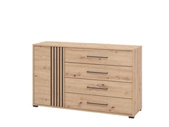Asmara Oak Effect And Black 4 Drawer Sideboard