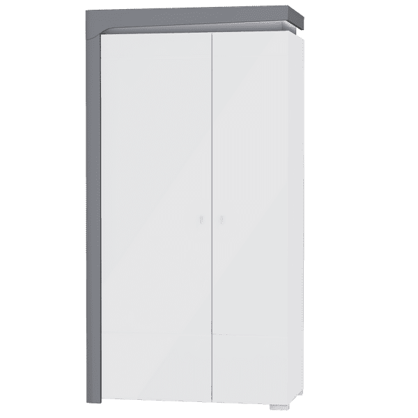 Athens Grey And White Gloss 2 Door Wardrobe With LED Lights