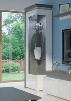 Athens Grey And White Gloss  LEFT Display Cabinet with Glass Door and LED Lights