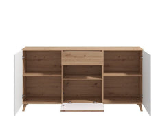 Bretanova Slatted Artisan Oak Effect And White Gloss Sideboard