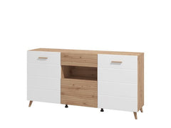 Bretanova Slatted Artisan Oak Effect And White Gloss Sideboard